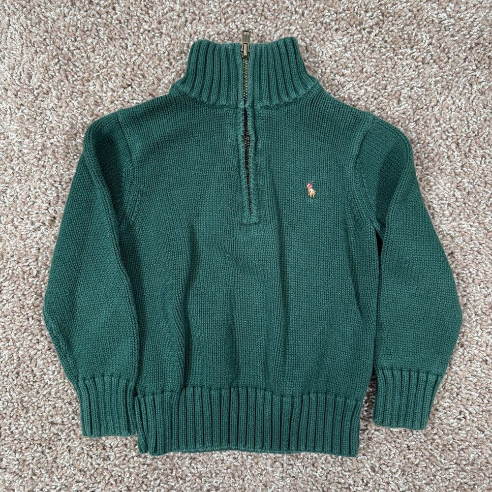 Polo Ralph Lauren Toddler Boys 4T 1/4 Zip Pullover Sweater Knit Cotton Green